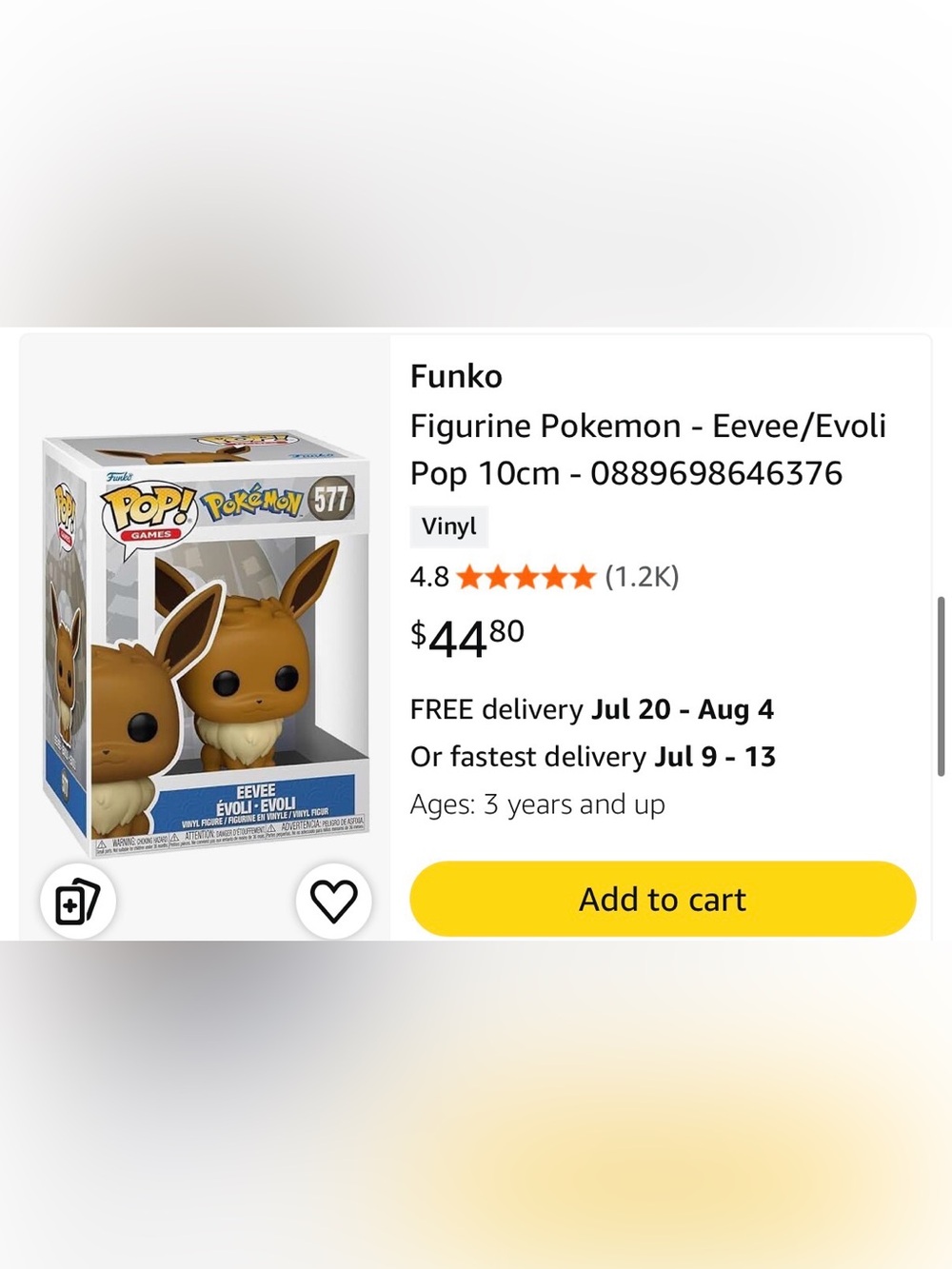 Funko Eevee Vinyl Figure - Brown & Cream